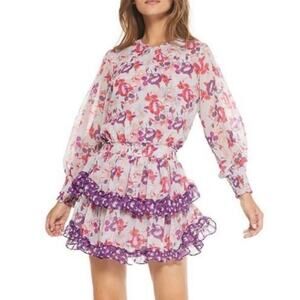 MISA Los Angeles Camila Mini Dress Medium Floral Tiered Boho Romantic Ruffles